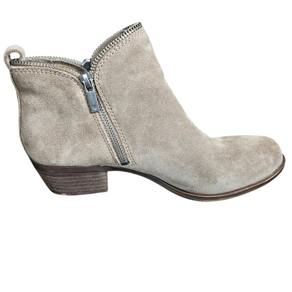 Lucky Brand Bartalino Booties Womens 7 Tan Suede Leather Ankle Boots Zipper Boho - Picture 2 of 12